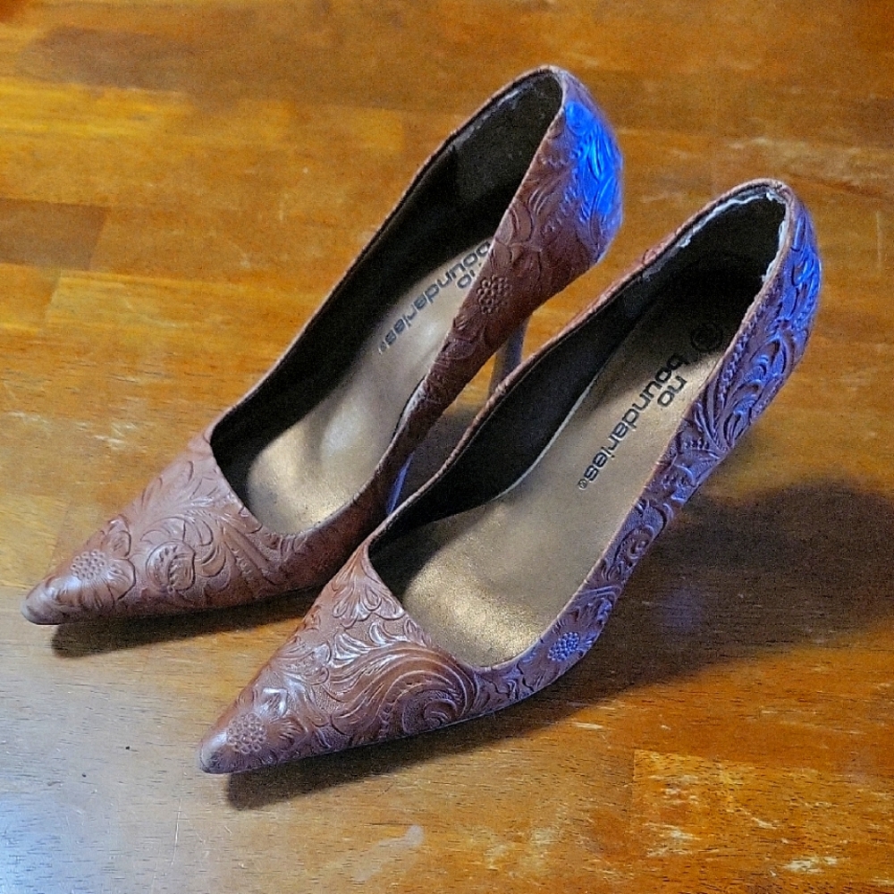 Brown Embossed Women's Shoes